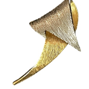 Vintage 1980s Michele Lynn Modernist brushed gold and silver finish brooch