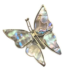 Lovely Vintage Alpaca Mexico Abalone fancy butterfly brooch