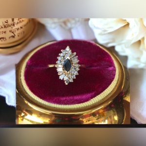 14k gold diamond & sapphire ring .70 tcw cocktail cluster