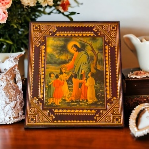 Vintage 1970s Jesus Children Learn what they live print on wood picture hanging