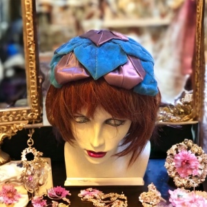 Vintage Blue Velvet Flower facinator Hat OS