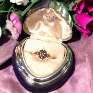 14k Gold Sapphire Diamond cluster ring w-appraisal