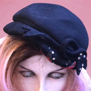 Vintage black fancy facinator hat party wedding event 1940s