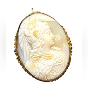 Stunning LARGE 14k Gold filled Hand carved Soldier Shell Cameo pendant