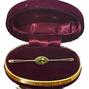 Lovely Antique Peridot 14K GOLD Bar brooch