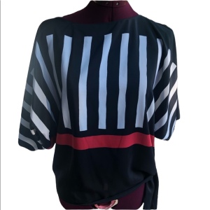 Beautiful Vintage Blouse with sash black striped