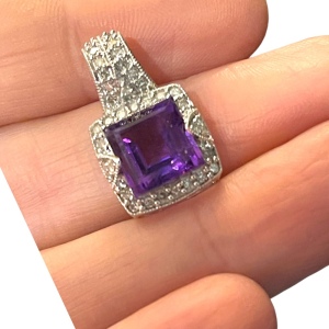 14k White Gold Stunning 3.20 TCW Amethyst & .40 TCW Diamond Pendant