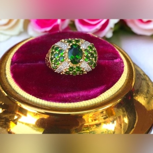 Stunning - 14k Tsavorite Garnet & Diamonds ring cocktail dinner w appraisal