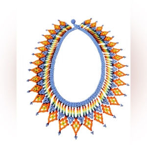 Vintage seed bead collar colorful cleopatra style necklace orange