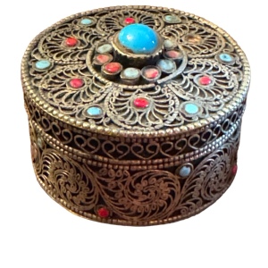 Vintage Tibetan Ornate decorated filagree Silver trinket box