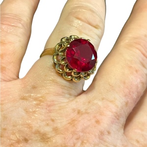 Vintage 10k Gold Ruby fany ornate dinner ring SIFFARI Sz 8