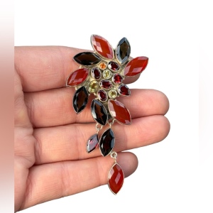 RARE Sajen 925 Sterling silver brooch pendant Quartz citrine garnet carnelian