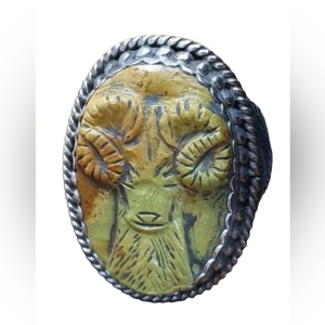 Francisco Gomez Handmade Sterling Silver Carved Turquoise RAM ring Native Amer