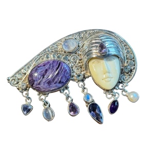 RARE Sajen sterling silver Goddess Brooch pendant brooch Amethyst