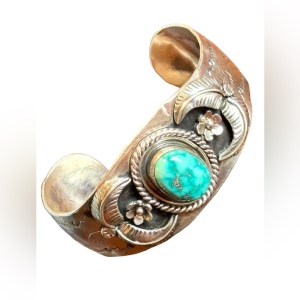 Vintage Southwestern Navajo Sterling silver 925 Handmade turquoise Cuff bracelet