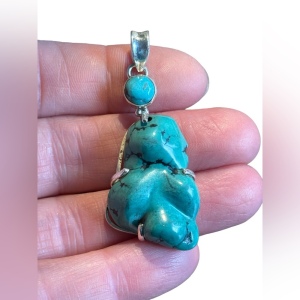 Sterling silver man made composite turquoise large pendant