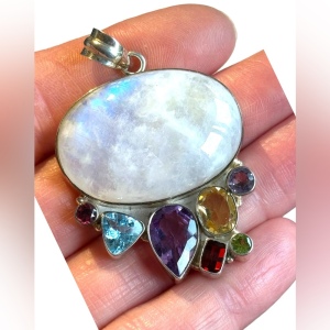 Stunning rare SAJEN Moon stone multi gemstone statement sterling 925 pendant