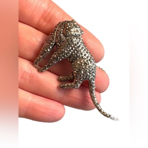 Antique Sterling silver Marcasite Panther brooch with 3”