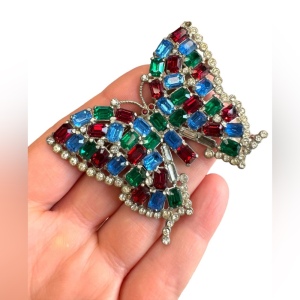 OMG! Lovely Large 3” Antique multicolor crystal butterfly brooch