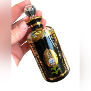 Antique Black hand painted 22k gold plate finish French Perfume bottle