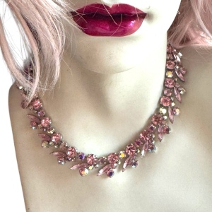 - Stunning mid century 1950s Pink Sherman Crystal fancy necklace silver me…