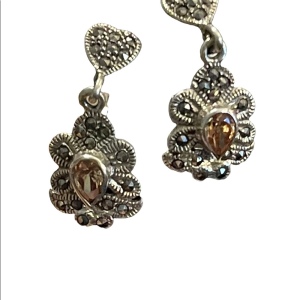 Sterling silver 925 citrine glass marcasite fancy dangle pierced earrin…