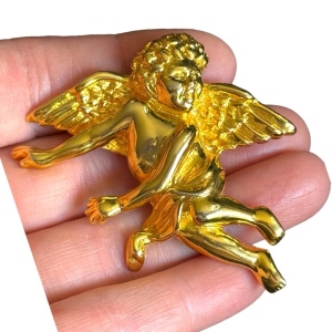 Vintage 1980s gold plated large angel brooch