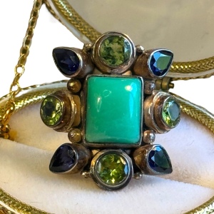 Vintage Sterling Nicky Butler Green Serpentine Stone, Gemstones amethyst Ring