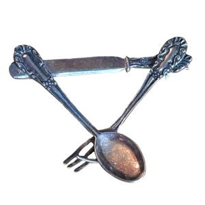 Antique 925 Sterling silver fork knife spoon brooch