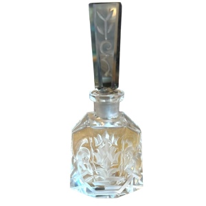 Vintage etched glass scrollwork design crystal perfume bottle