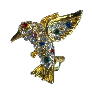 Cute tiny little rhinestone bird brooch gold finish