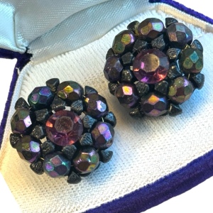 Vintage dark purple crystal 1960s ROBERT ROSE clip on earrings