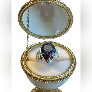 Stunning sterling silver 925 open work Mystic topaz ring filagree