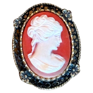 Vintage 1970s Resin cameo ornate brooch