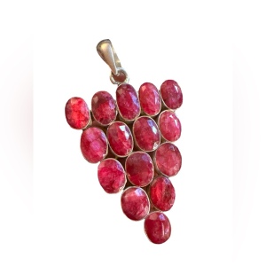 Lovely sterling silver large RAW RUBY honey comb pendant Heavy