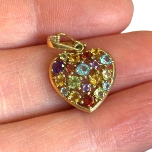 10k Gold Multi Gemstone latched locking Heart pendant