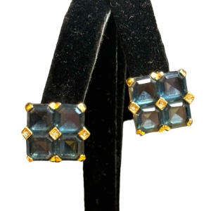 Lovely 1980s Blue crystal square faceted NINA RICCI huggie earrings