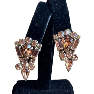 Vintage mid century SHERMAN champagne crystal fabcy earrings