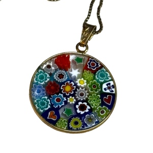 Vintage gold plated 925 sterling silver Italy Murano Glass Millefiori Pendant