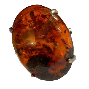 Vintage USSR ICI 875 Silver Russian hand made fossil Amber ring