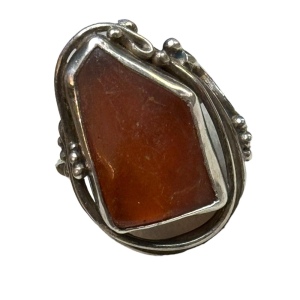 Vintage Arik Idan Sterling silver 925 Modernist honey AMBER handmade ring