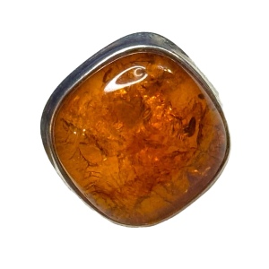 Vintage sterlimg silver 925 USSR Imported Fossil AMBER handmade ring