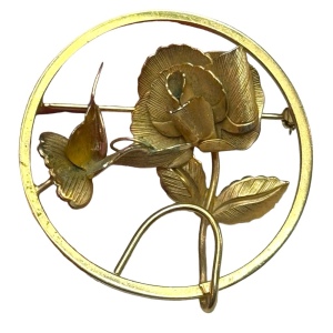 Vintage 1950s Gold plated GIOVANNI Detailed rose large flower brooch RARE