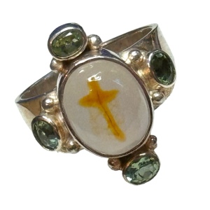 Sajen sterling silver 925 Bali handmade moonstone cross peridot fancy ring