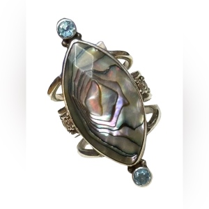 Sajen sterling silver 925 abalone topaz handmade elongated Bai ring scrollwork