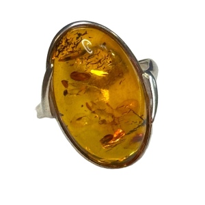 Vintage sterlimg silver 925 USSR Imported Fossil AMBER handmade ring