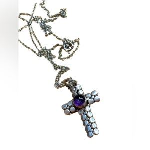 Sterling silver pebbled amethyst cross necklace 925