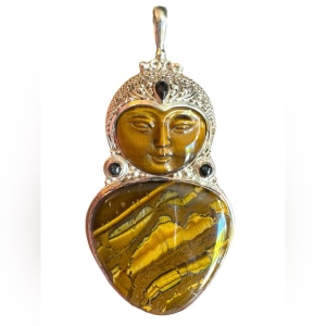 Sajen sterling silver 925 Bali Goddess tiger eye garnet large pendant designer