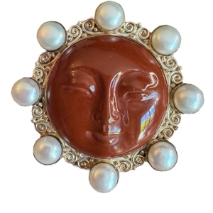 Sajen sterling silver 925 Bali designer goddess brooch pendant pearl jasper