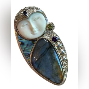 Sajen Bali boneface goddess abalone amethyst sterling silver 925 pendant brooch